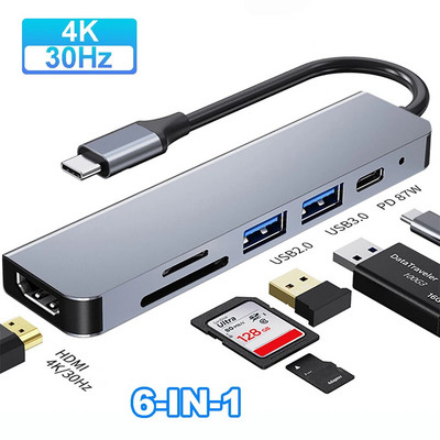 USB C HUB 4K 30Hz tip C na HDMI kompatibilan PD 87W USB Splitter USB adapter za Macbook Air Pro USB3.0 HUB TF SD Multi Converter