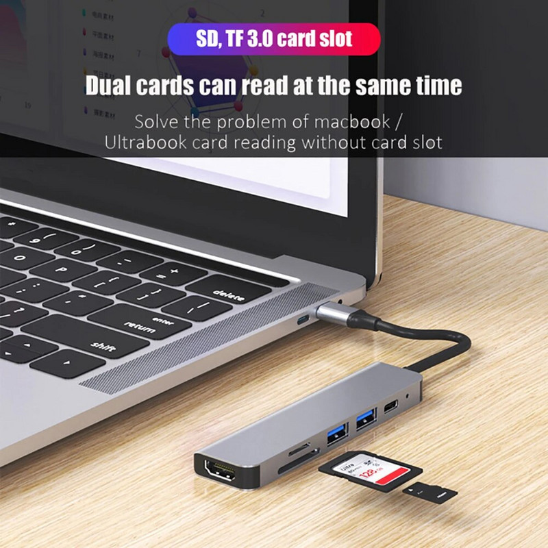 USB C HUB 4K 30Hz Τύπος C σε HDMI Συμβατό με PD 87W USB Splitter Προσαρμογέας USB για Macbook Air Pro USB3.0 HUB TF SD Multi Converter