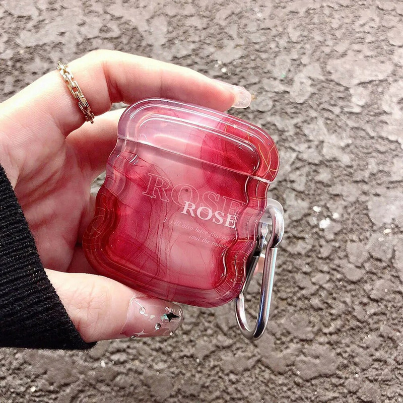 INS Gradient Roses Κόκκινη κυματιστή θήκη ακουστικών σιλικόνης για Apple Airpods Pro 2 1 3 Κάλυμμα ακουστικών Bluetooth Sweet Cute Cases Μπρελόκ