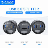 ORICO Desk Grommet USB 3.0 Hub skaņas karte C tipa sadalītājs SD TF dokstacijas austiņas mikrofona audio interfeiss galddatora galdiņam
