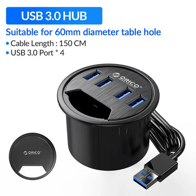 ORICO Desk Grommet USB 3.0 Hub skaņas karte C tipa sadalītājs SD TF dokstacijas austiņas mikrofona audio interfeiss galddatora galdiņam