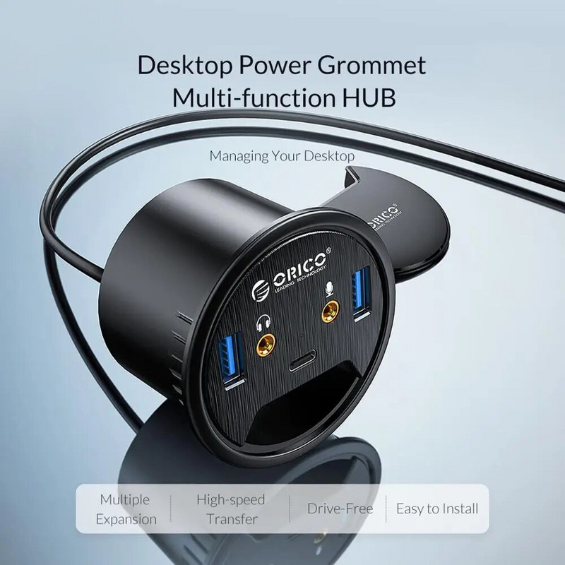 ORICO Desk Grommet USB 3.0 Hub skaņas karte C tipa sadalītājs SD TF dokstacijas austiņas mikrofona audio interfeiss galddatora galdiņam