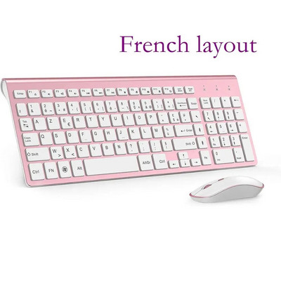 Bežična tipkovnica i miš，Ergonomski dizajn Miš s tipkovnicom pune veličine 2400 DPI，Izgled Španjolska/SAD/UK/Rusija/Francuska Crna i ružičasta