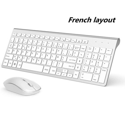 Bežična tipkovnica i miš，Ergonomski dizajn Miš s tipkovnicom pune veličine 2400 DPI，Izgled Španjolska/SAD/UK/Rusija/Francuska Crna i ružičasta