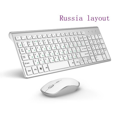 Bežična tipkovnica i miš，Ergonomski dizajn Miš s tipkovnicom pune veličine 2400 DPI，Izgled Španjolska/SAD/UK/Rusija/Francuska Crna i ružičasta