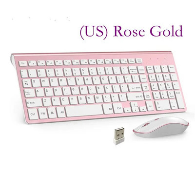 Bežična tipkovnica i miš，Ergonomski dizajn Miš s tipkovnicom pune veličine 2400 DPI，Izgled Španjolska/SAD/UK/Rusija/Francuska Crna i ružičasta