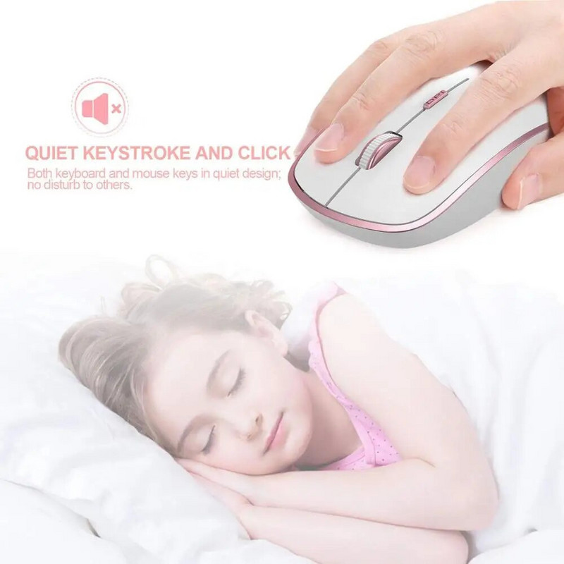 Bežična tipkovnica i miš，Ergonomski dizajn Miš s tipkovnicom pune veličine 2400 DPI，Izgled Španjolska/SAD/UK/Rusija/Francuska Crna i ružičasta