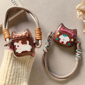 Cute Cartoon Dog Handbag Design Καφέ θήκη ακουστικών για Apple AirPods 1 2 Pro 2rd 3 Ασύρματο κάλυμμα κουτιού Bluetooth με σχοινί καρπού