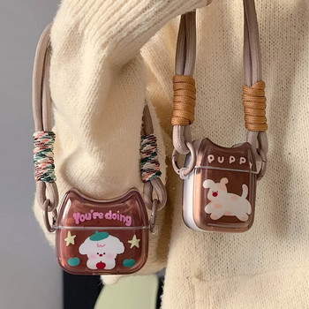 Кафяв калъф за слушалки Apple AirPods 1 2 Pro 2rd 3 с дизайн на дамска чанта с карикатура на куче с дизайн на чанта с безжичен Bluetooth с въже за китката