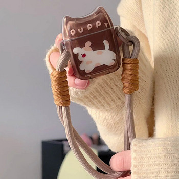 Cute Cartoon Dog Handbag Design Καφέ θήκη ακουστικών για Apple AirPods 1 2 Pro 2rd 3 Ασύρματο κάλυμμα κουτιού Bluetooth με σχοινί καρπού
