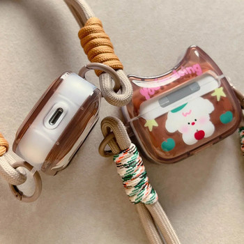 Кафяв калъф за слушалки Apple AirPods 1 2 Pro 2rd 3 с дизайн на дамска чанта с карикатура на куче с дизайн на чанта с безжичен Bluetooth с въже за китката
