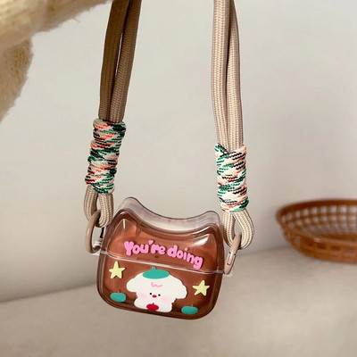 Cute Cartoon Dog Handbag Design Καφέ θήκη ακουστικών για Apple AirPods 1 2 Pro 2rd 3 Ασύρματο κάλυμμα κουτιού Bluetooth με σχοινί καρπού