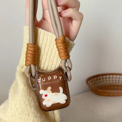Cute Cartoon Dog Handbag Design Καφέ θήκη ακουστικών για Apple AirPods 1 2 Pro 2rd 3 Ασύρματο κάλυμμα κουτιού Bluetooth με σχοινί καρπού