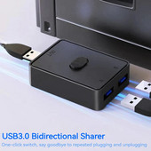 HUB USB KVM 5 Gbps Selector de comutare USB 3.0 2 în 1 ieșire Comutator KVM USB 3.0 Partajare bidirecțională pentru partajarea mouse-ului tastaturii imprimantei