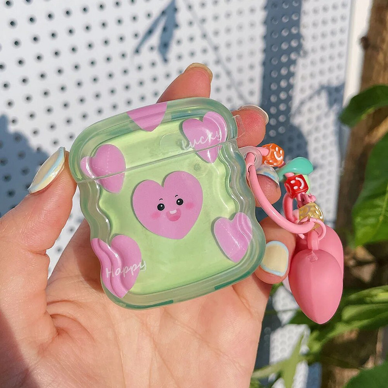 Κορέα Αγγλική Καρδιά Διαφανής Θήκη Ακουστικών Διακοσμητικά Μπρελόκ για Apple AirPods Pro 2 1 3 Wave Cover Αντικραδασμικό κουτί