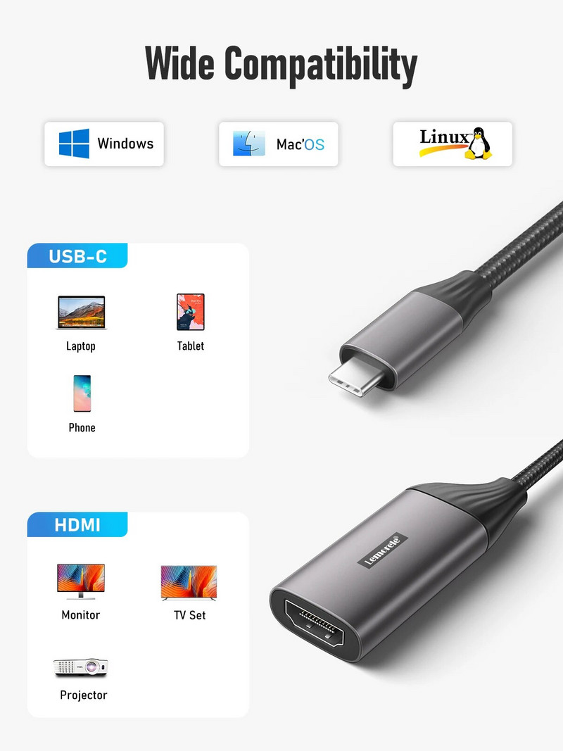 Lemorele L11 USB Hub USB C na HDMI 4k@30hz Display Adapter za MacBook Pro Air iPad Pro Samsung Galaxy S21 S20 USB-C HDMI Adapte
