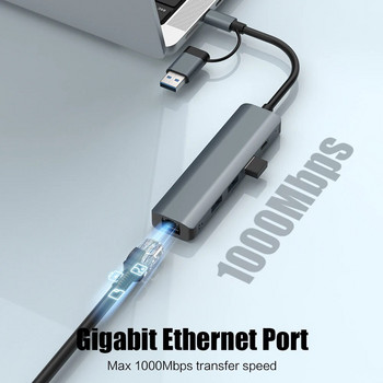 USB C HUB USB-C USB-A Multiport Adapter Type C USB 3.0 Data Transfer Gigabit Ethernet RJ45 Докинг станция за MacBook Pro