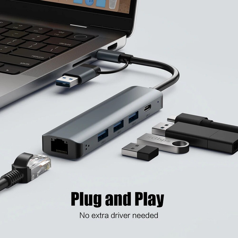 USB C HUB USB-C USB-A Προσαρμογέας πολλαπλών θυρών Τύπος C USB 3.0 Μεταφορά δεδομένων Gigabit Ethernet RJ45 Σταθμός σύνδεσης για MacBook Pro