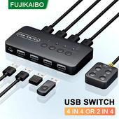 USB Switcher 2 või 4 in 4 Out Shared Switch Adapter KVM Splitter Windows Office`i klaviatuur Hiir Printeri lüliti kontrolleriga