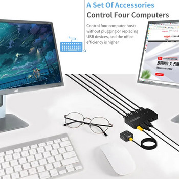 USB Switcher 2 ή 4 in 4 Out Shared Switch Adapter KVM Splitter για Windows Πληκτρολόγιο γραφείου Διακόπτης εκτυπωτή ποντικιού με ελεγκτή