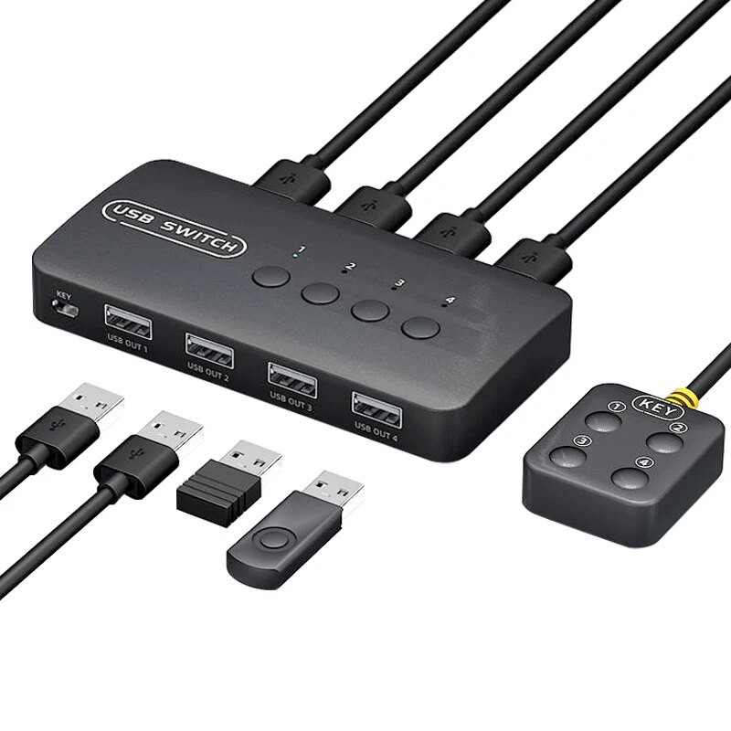 USB Switcher 2 või 4 in 4 Out Shared Switch Adapter KVM Splitter Windows Office`i klaviatuur Hiir Printeri lüliti kontrolleriga