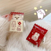 Cute Line Rabbit Case uusaasta punane Apple Airpods 1 2 3 3D kommikarp Air Pods Pro 2 kõrvaklappide kaitsekatte tarvikud