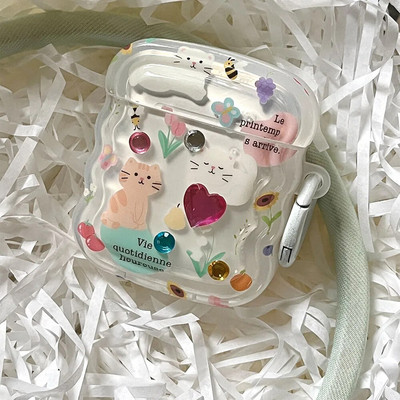 Cute Line Rabbit Case uusaasta punane Apple Airpods 1 2 3 3D kommikarp Air Pods Pro 2 kõrvaklappide kaitsekatte tarvikud