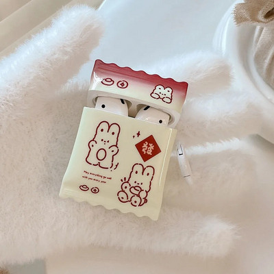 Cute Line Rabbit Case uusaasta punane Apple Airpods 1 2 3 3D kommikarp Air Pods Pro 2 kõrvaklappide kaitsekatte tarvikud