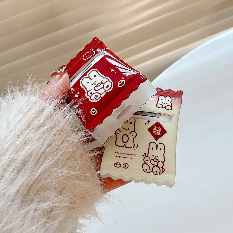 Cute Line Rabbit Case uusaasta punane Apple Airpods 1 2 3 3D kommikarp Air Pods Pro 2 kõrvaklappide kaitsekatte tarvikud