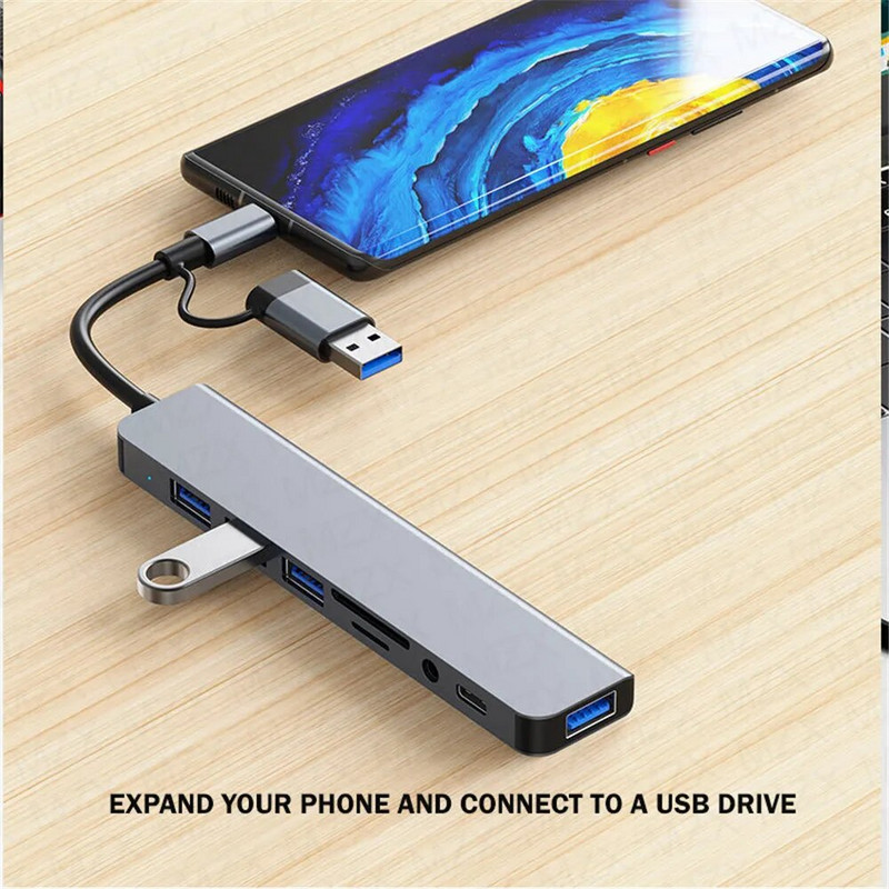 Θύρες MZX 8 σε 1 USB A Type C Σταθμός σύνδεσης συγκεντρωτή διανομέα 3 0 Multi-adapter SD Card Reader TF Splitter Dock Multi-hub