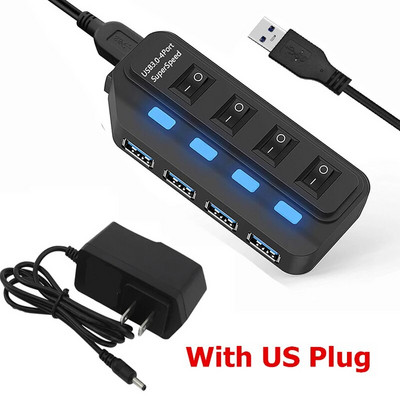 4 θύρες USB 3.0 HUB 5Gbps High Speed Expander Multi USB Splitter Adapter με λυχνία LED για Αξεσουάρ φορητού υπολογιστή υπολογιστή