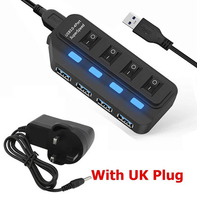 4 θύρες USB 3.0 HUB 5Gbps High Speed Expander Multi USB Splitter Adapter με λυχνία LED για Αξεσουάρ φορητού υπολογιστή υπολογιστή