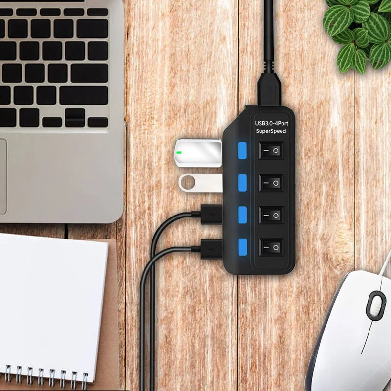 4 θύρες USB 3.0 HUB 5Gbps High Speed Expander Multi USB Splitter Adapter με λυχνία LED για Αξεσουάρ φορητού υπολογιστή υπολογιστή