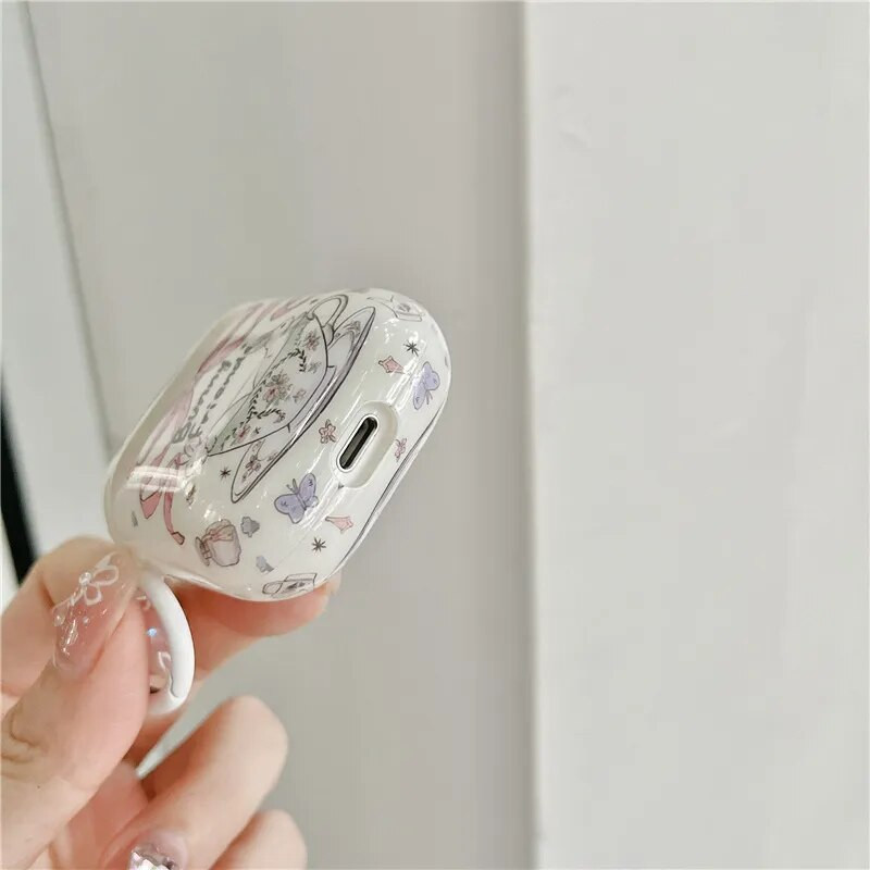 Za Airpods 1 2 Pro 3 Slatka crtića, ružičasta mašna, vrpca, šalica za čaj, zeko, medvjedić, prsten, protuispadajuća Imd torbica za slušalice za Airpods Pro 2 školjka