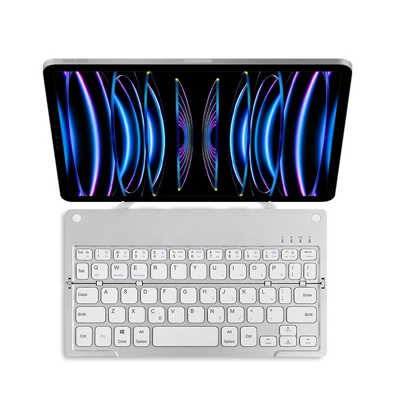 AJIUYU Πτυσσόμενο ασύρματο πληκτρολόγιο με βάση για iPad tablet φορητό τηλέφωνο Mini πληκτρολόγιο Γερμανικά Ισπανικά για Windows IOS Android