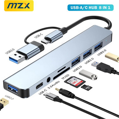 8 ühes ports USB A-tüüpi C jaoturi kontsentraatori dokkimisjaam 3 0 mitme adapteriga SD TF kaardilugeja heli mitme jaoturiga dokijaotur arvuti