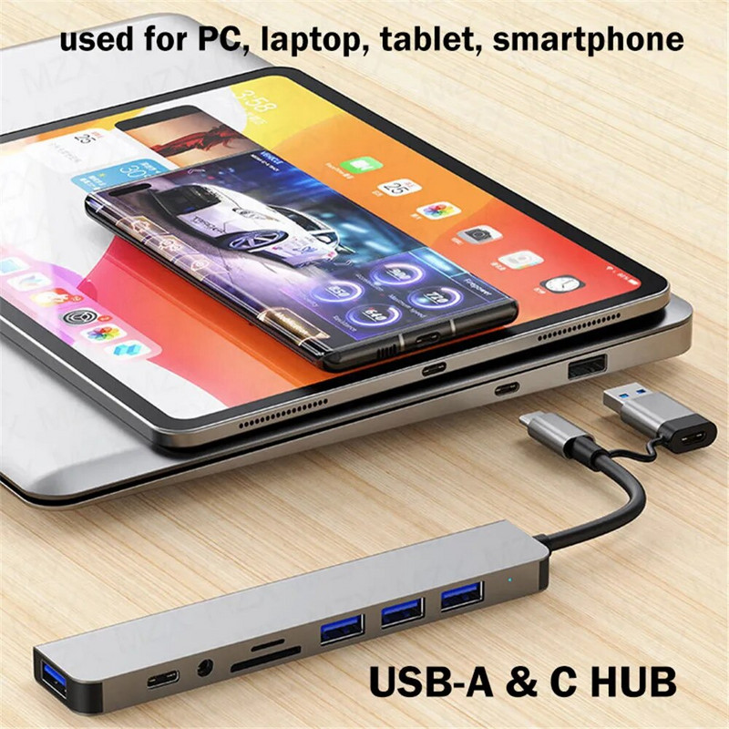 8 u 1 portovi USB A Tip C Hub Koncentrator Docking Station 3 0 Multi Adapter SD TF Card Reader Audio Multi-hub Dock Splitter PC