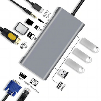 11 в 1 USB хъб 3.0 Type-c сплитер към USB адаптер VGA четец на карти Множество портове Докинг станция USB за лаптоп MacBook Notebook