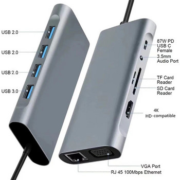 11 σε 1 USB Hub 3.0 Type-c Splitter σε USB Προσαρμογέας VGA Card Reader Πολλαπλές θύρες Dock Station USB για φορητό υπολογιστή MacBook Notebook