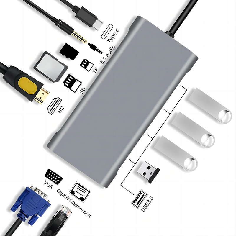 11 σε 1 USB Hub 3.0 Type-c Splitter σε USB Προσαρμογέας VGA Card Reader Πολλαπλές θύρες Dock Station USB για φορητό υπολογιστή MacBook Notebook