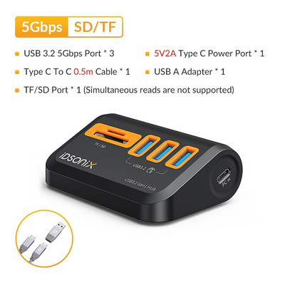 iDsonix USB Hub 3.2 splitteri adapteri mitme pordi pesa koos SD-kaardi lugejaga C-tüüpi PC HUB USB 3.0 Lenovo Xiaomi Macbook Pro jaoks