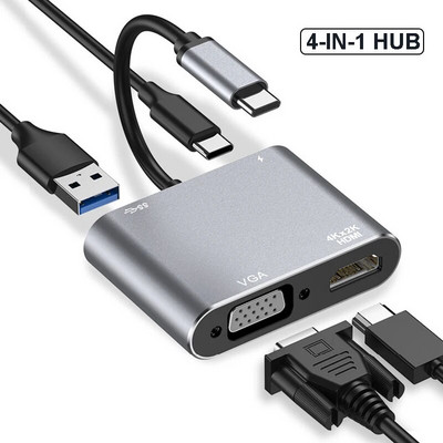 4K 30Hz Тип C към HDMI-съвместим USB C към HDMI VGA PD адаптер Конвертор USB 3.0 HUB Докинг станция за Macbook Samsung S20 Xiaomi Huawei