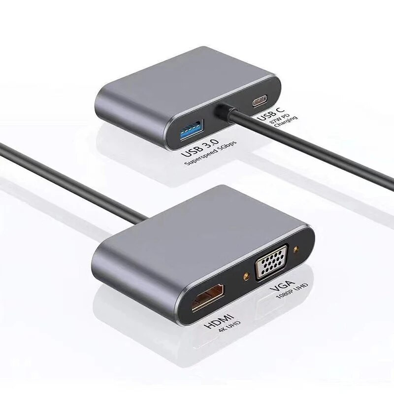 4K 30 Hz C tipa uz HDMI saderīgs USB C uz HDMI VGA PD adapteris pārveidotājs USB 3.0 HUB doks, kas paredzēts Macbook datoram Samsung S20 Xiaomi Huawei