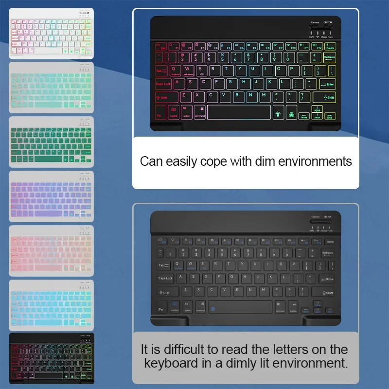 Bluetooth aizmugurgaismota pārnēsājama īpaši plāna planšetdatora tastatūra bezvadu Teclado operētājsistēmai iOS Android Windows sistēma 10 collas iPad tālrunim