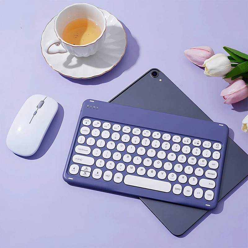CASEPOKE apaļā taustiņa Bluetooth bezvadu tastatūra Android IOS Huawei Xiaomi planšetdatoram korejiešu krievu spāņu tastatūra un pele
