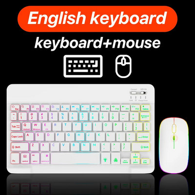 Tastatură și mouse Bluetooth cu iluminare din spate iluminate din spate pentru Ipad Teclado fără fir pentru dispozitive iOS Android Windows reîncărcabile de 10 inchi