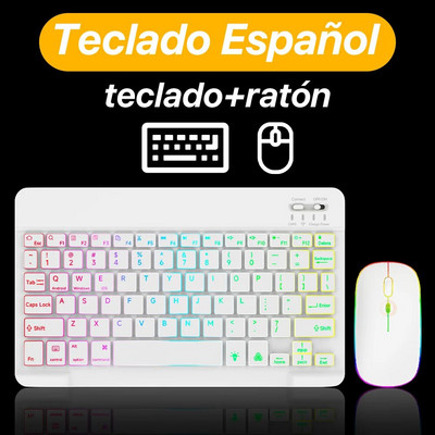 Tastatură și mouse Bluetooth cu iluminare din spate iluminate din spate pentru Ipad Teclado fără fir pentru dispozitive iOS Android Windows reîncărcabile de 10 inchi