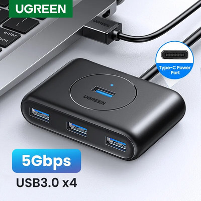 UGREEN USB centrmezgls 5Gbps 4 porti USB 3.0 centrmezgla sadalītājs cietajiem diskiem USB zibatmiņas diska adapteris MacBook Pro Air Surface datora piederumi