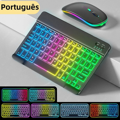 Ποντίκι πληκτρολογίου Bluetooth με οπίσθιο φωτισμό για IOS Android Windows για iPad Πορτογαλικό Ισπανικό κορεατικό πληκτρολόγιο και ποντίκι