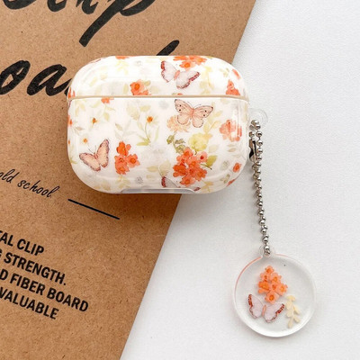 Husă cu model retro pentru AirPods Pro cu breloc husă de protecție pentru căști pentru Apple Airpods 2/3 Husă pentru căști AirPod Funda florală